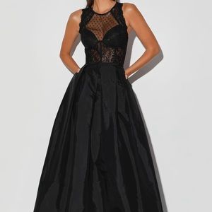 Black Lace Bustier Maxi Dress